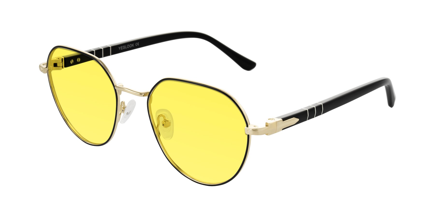 Angle of Qeenah in Black/Gold with Medium Yellow Tinted Lenses
