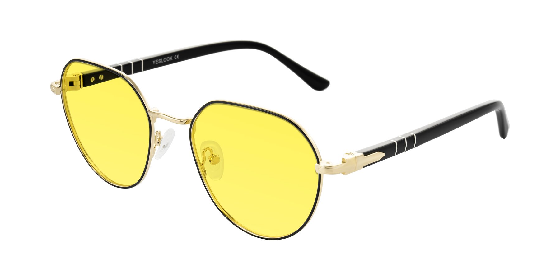 Angle of Qeenah in Black/Gold with Medium Yellow Tinted Lenses