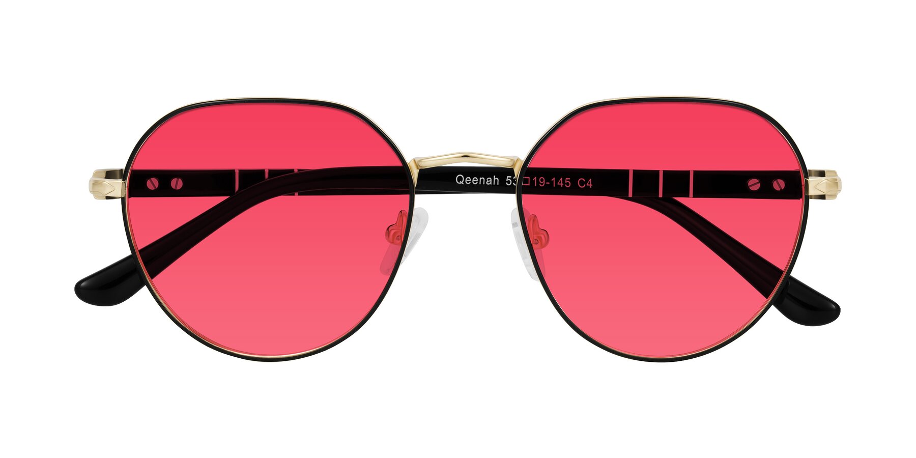 Folded Front of Qeenah in Black/Gold with Red Tinted Lenses