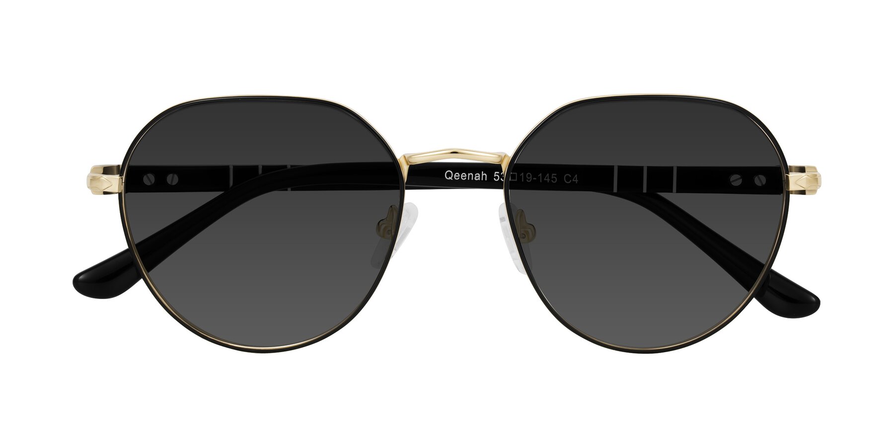 Folded Front of Qeenah in Black/Gold with Gray Tinted Lenses