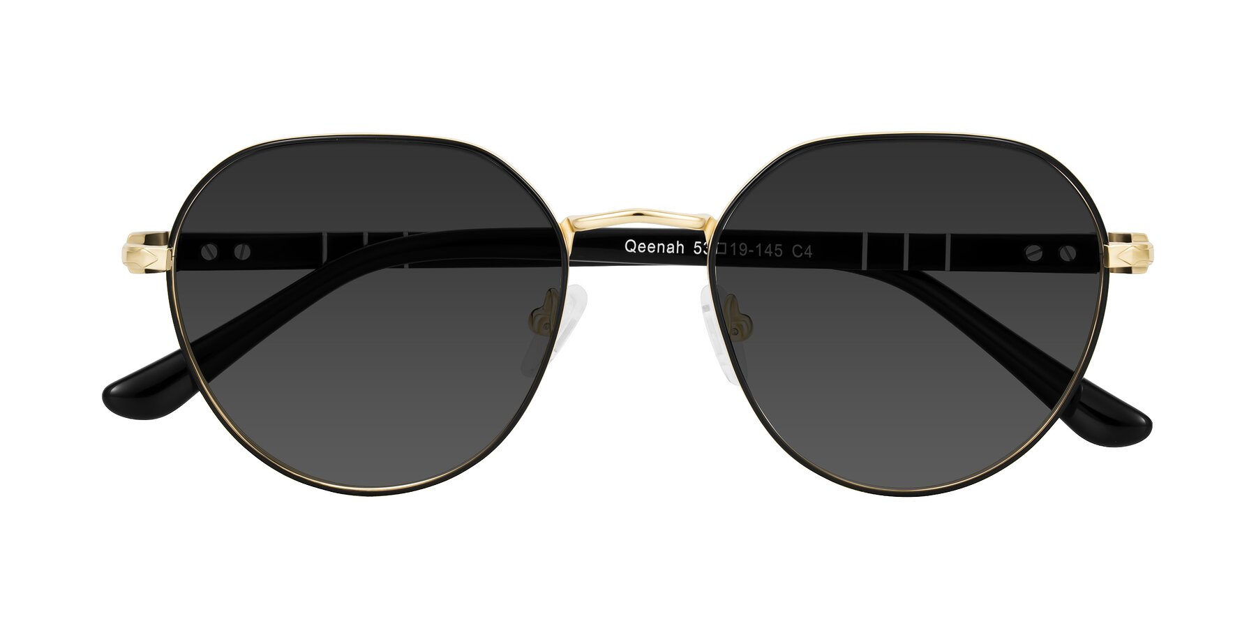 Folded Front of Qeenah in Black/Gold with Gray Tinted Lenses