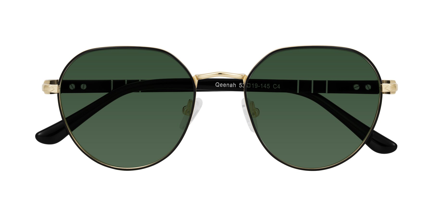 Folded Front of Qeenah in Black/Gold with Green Tinted Lenses