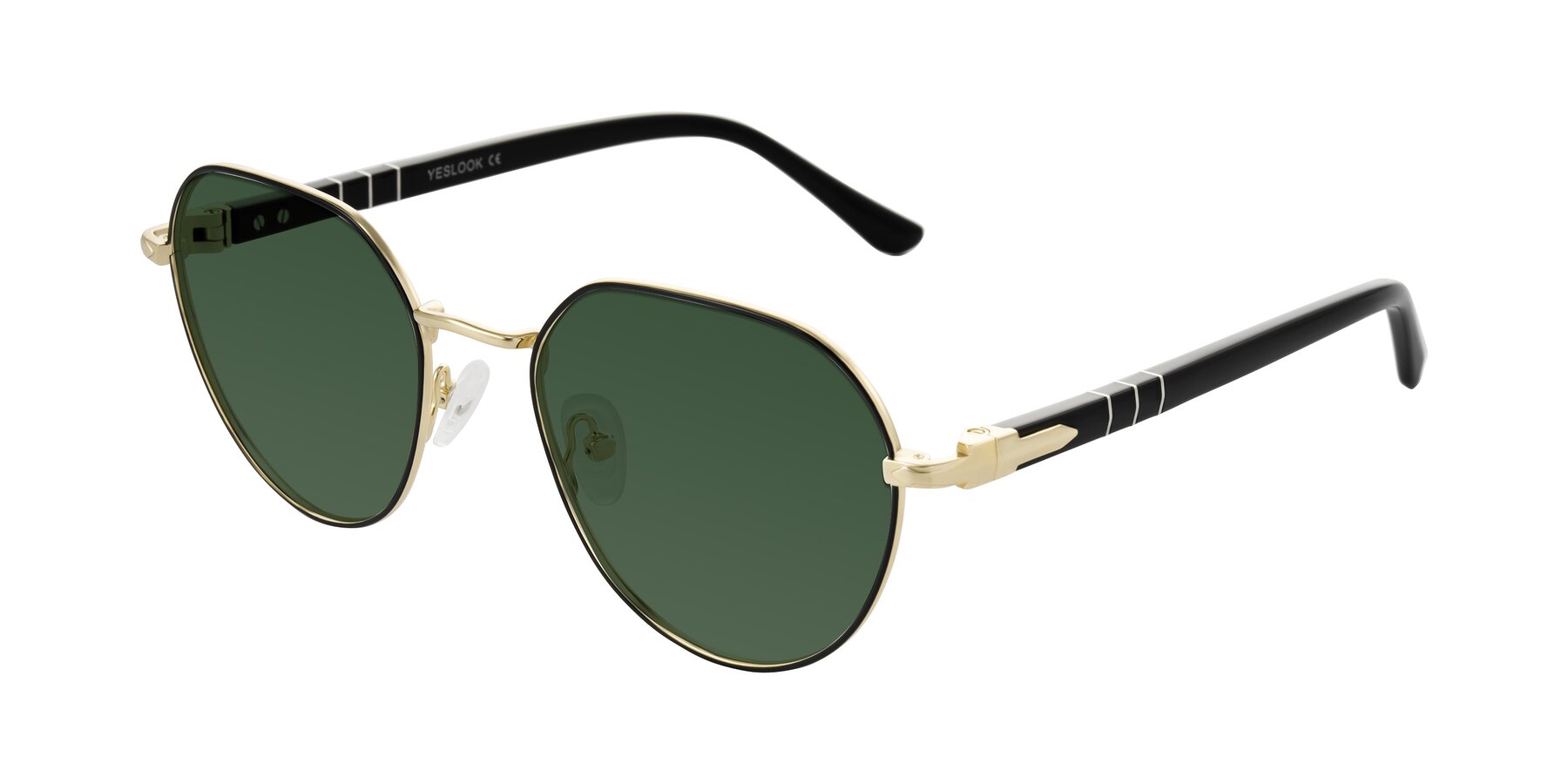 Angle of Qeenah in Black/Gold with Green Tinted Lenses
