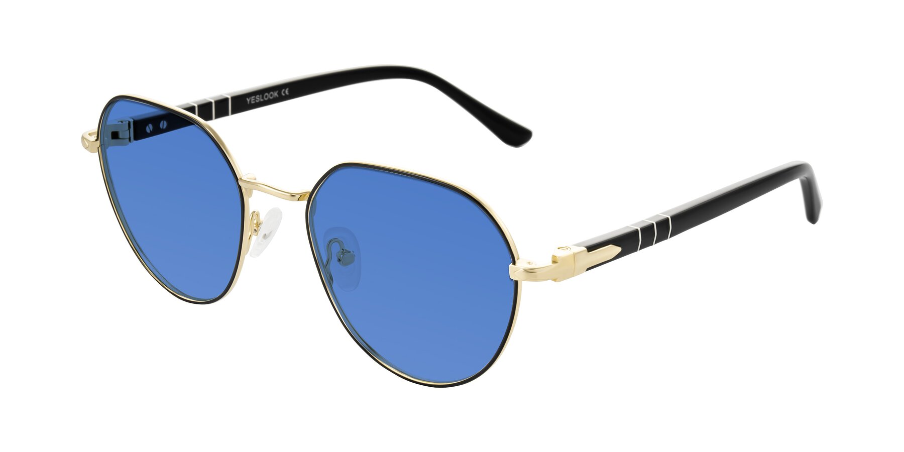 Angle of Qeenah in Black/Gold with Blue Tinted Lenses