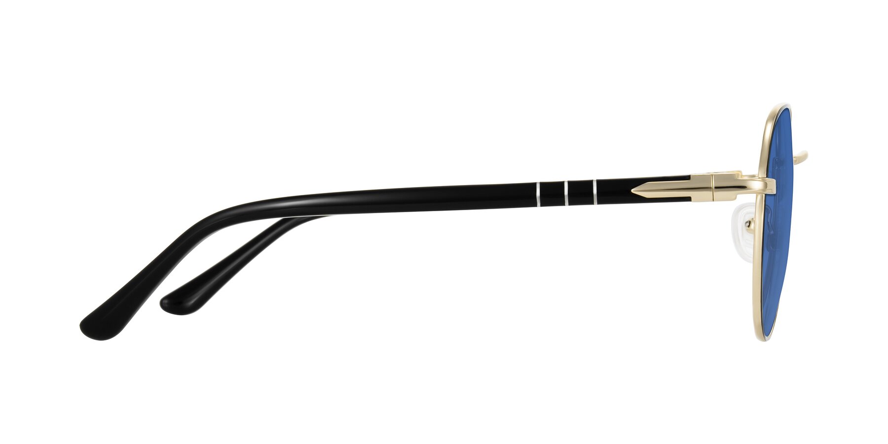 Side of Qeenah in Black/Gold with Blue Tinted Lenses