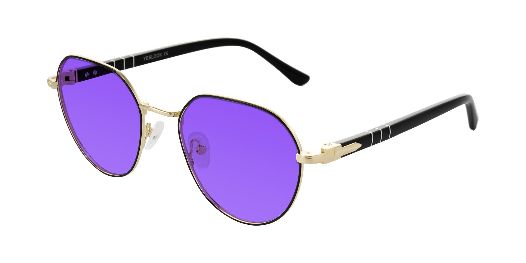 Angle of Qeenah in Black/Gold with Purple Tinted Lenses