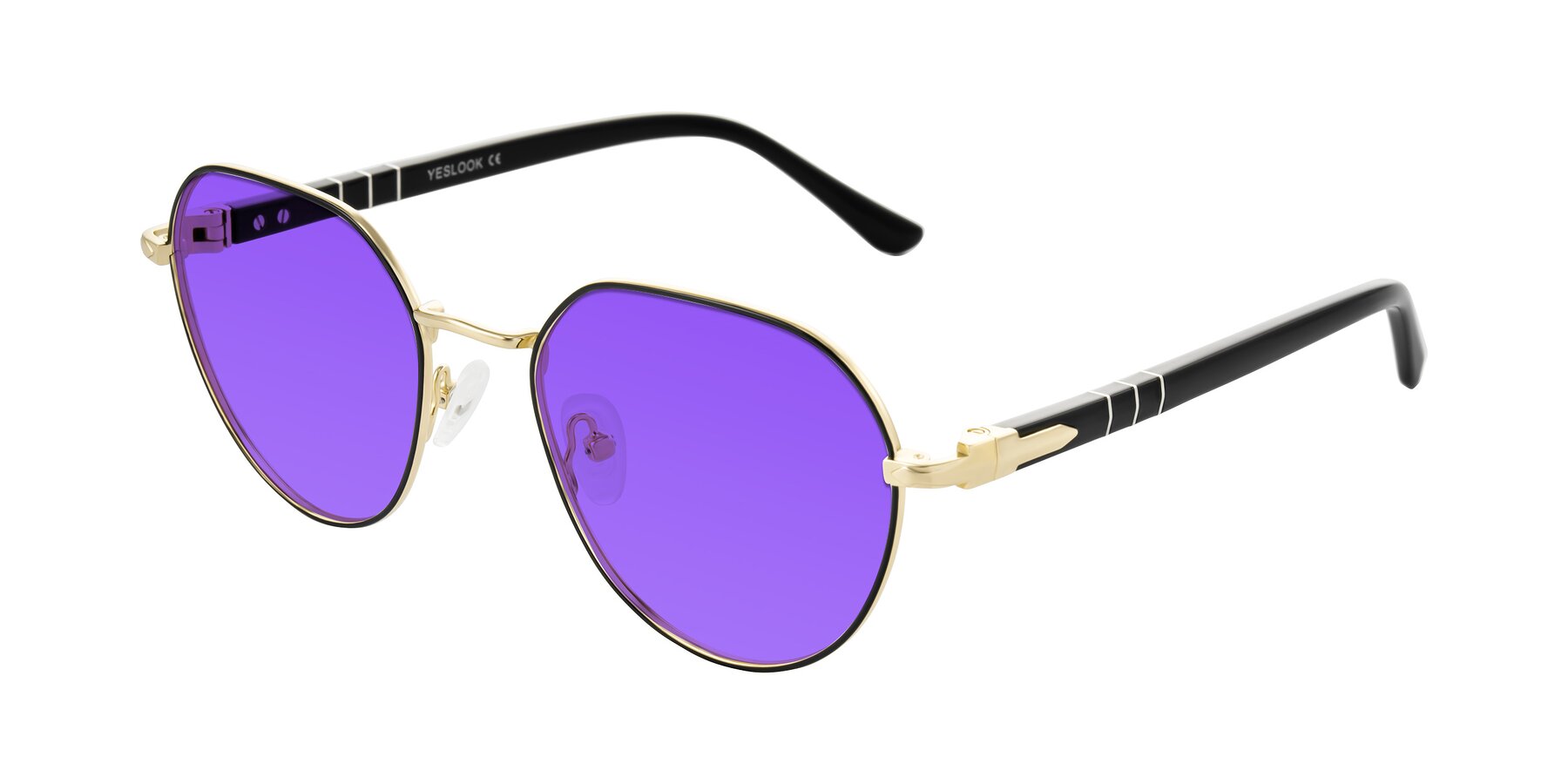 Angle of Qeenah in Black/Gold with Purple Tinted Lenses