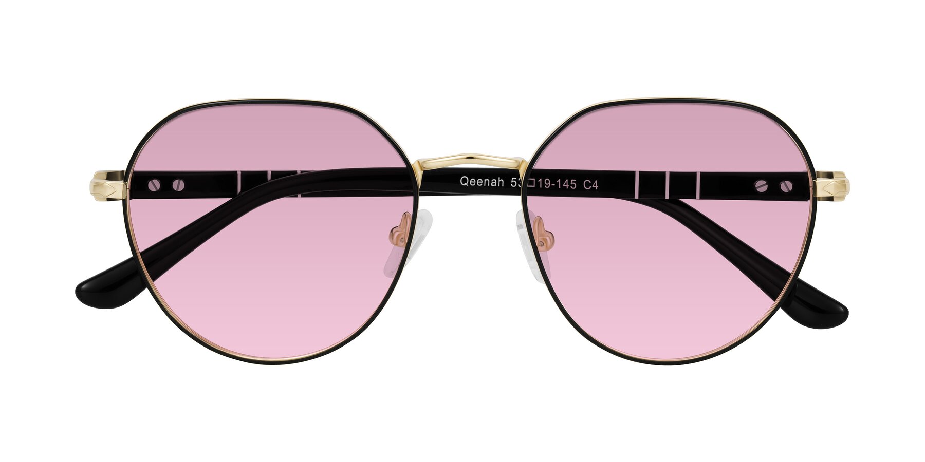 Folded Front of Qeenah in Black/Gold with Light Wine Tinted Lenses