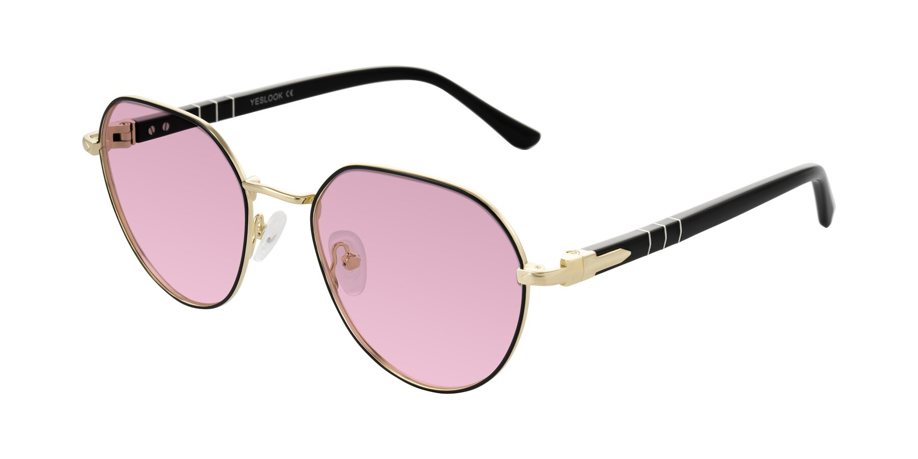Angle of Qeenah in Black/Gold with Light Wine Tinted Lenses