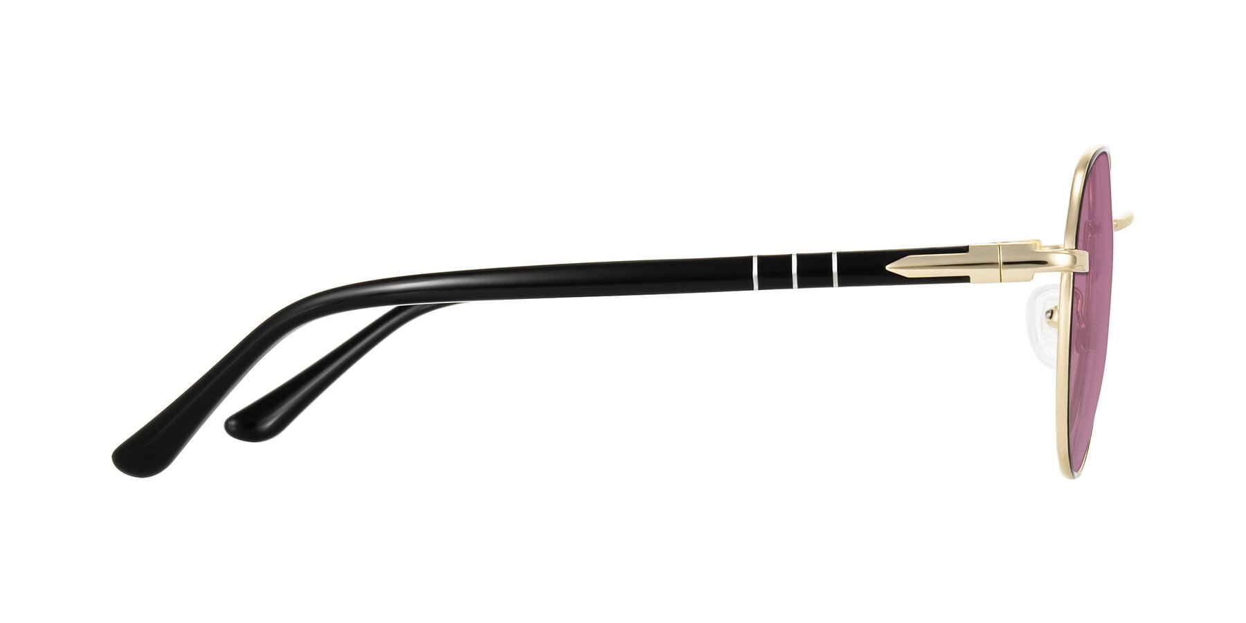 Side of Qeenah in Black/Gold with Medium Wine Tinted Lenses
