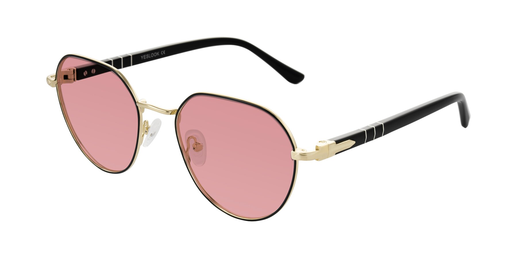 Angle of Qeenah in Black/Gold with Medium Garnet Tinted Lenses