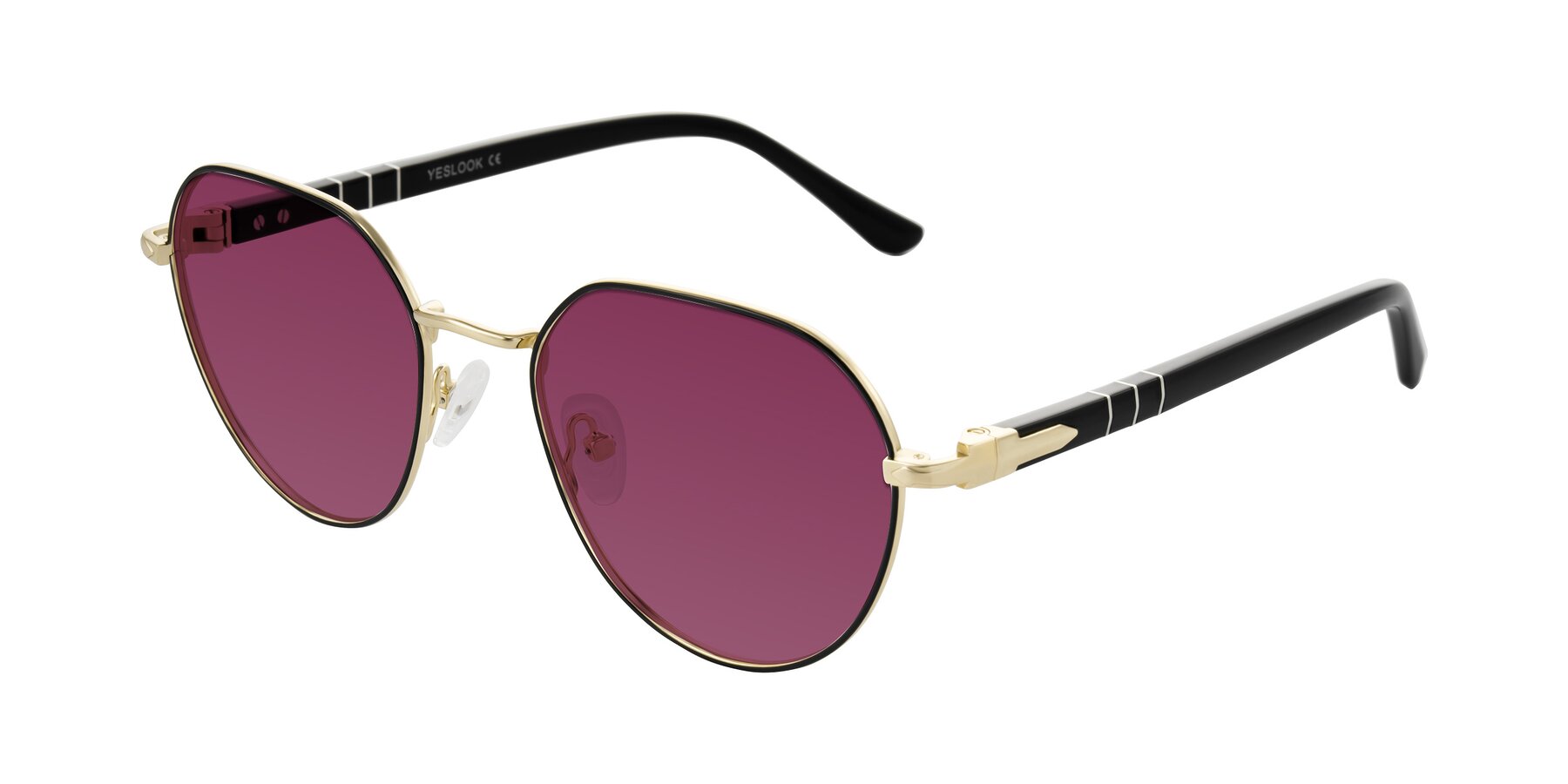 Angle of Qeenah in Black/Gold with Wine Tinted Lenses