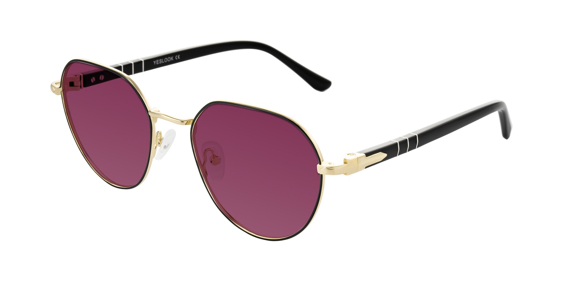 Angle of Qeenah in Black/Gold with Wine Tinted Lenses