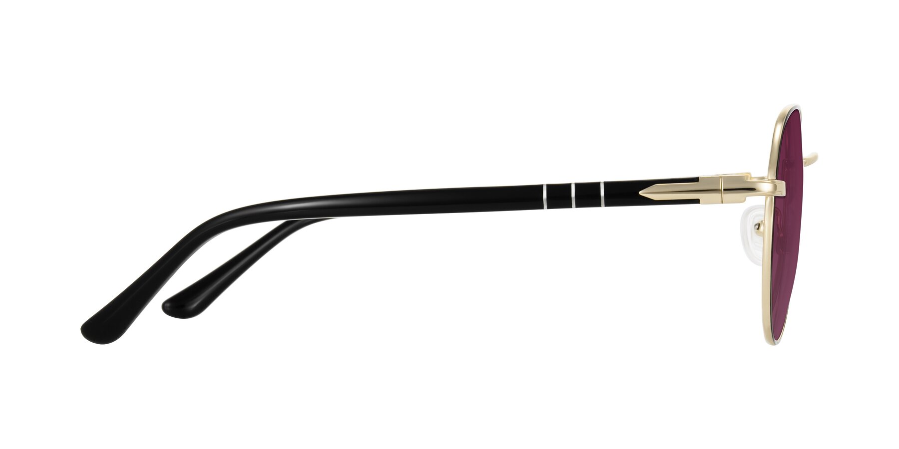Side of Qeenah in Black/Gold with Wine Tinted Lenses