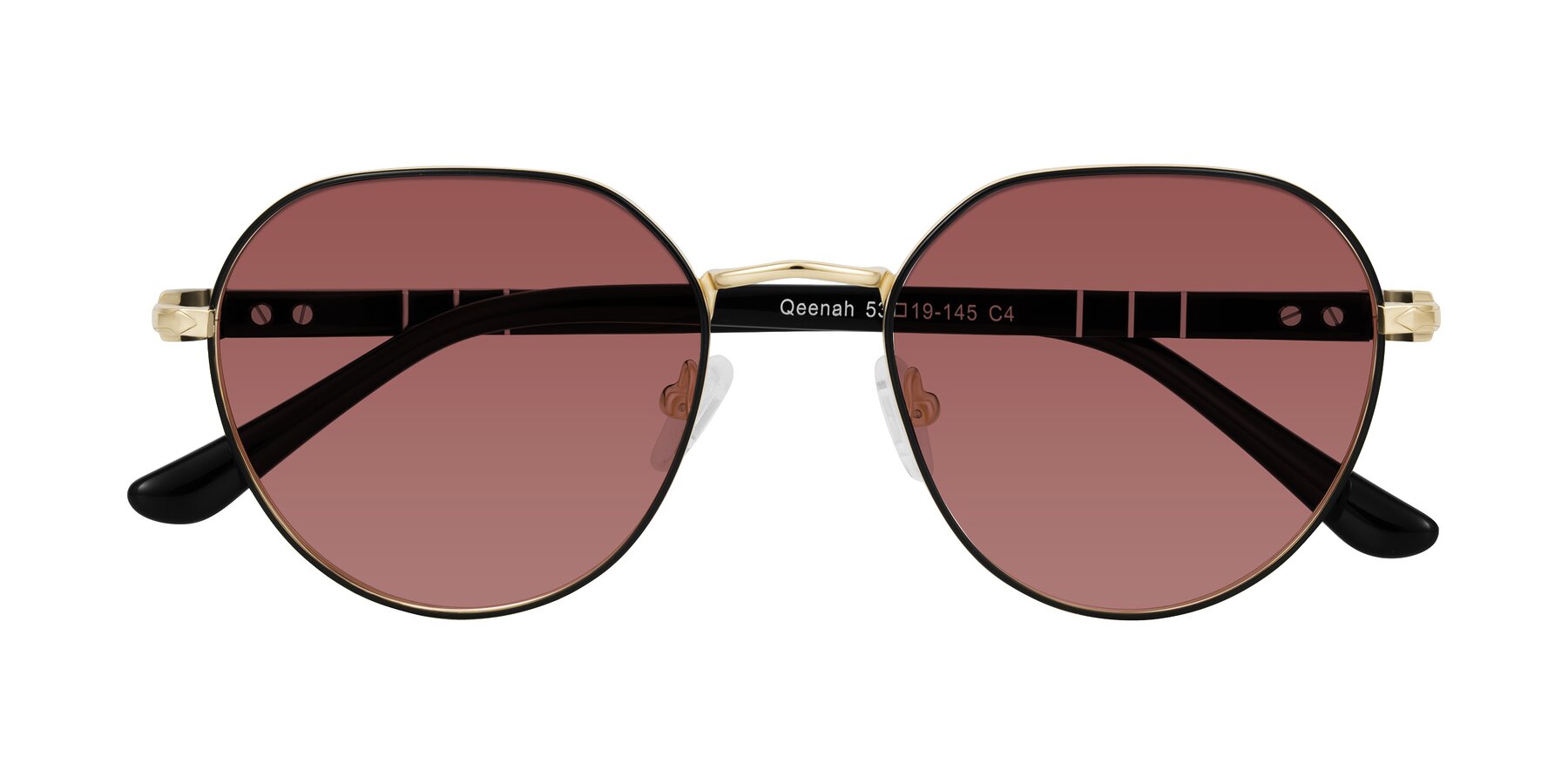 Folded Front of Qeenah in Black/Gold with Garnet Tinted Lenses