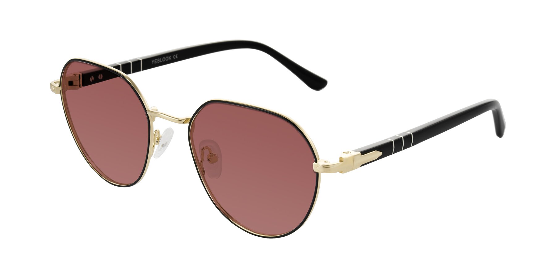 Angle of Qeenah in Black/Gold with Garnet Tinted Lenses