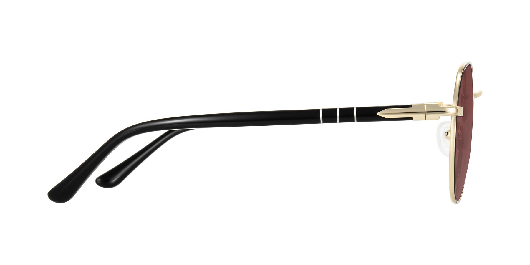 Side of Qeenah in Black/Gold with Garnet Tinted Lenses