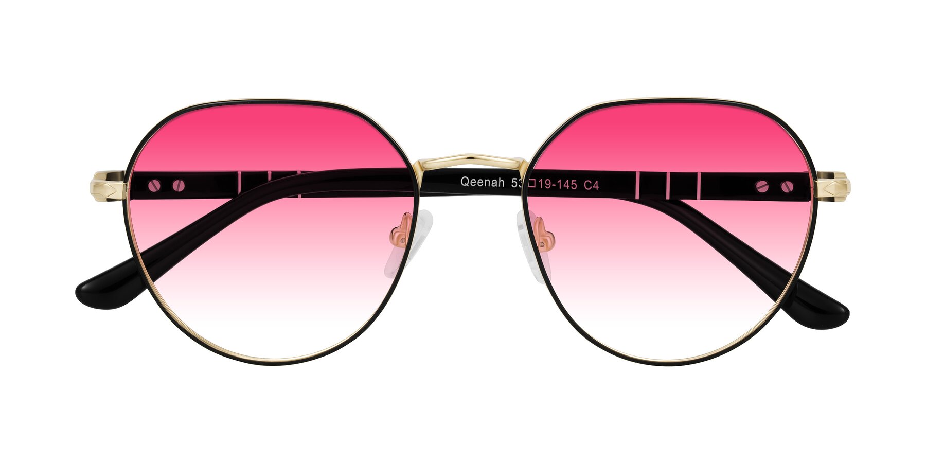 Folded Front of Qeenah in Black/Gold with Pink Gradient Lenses