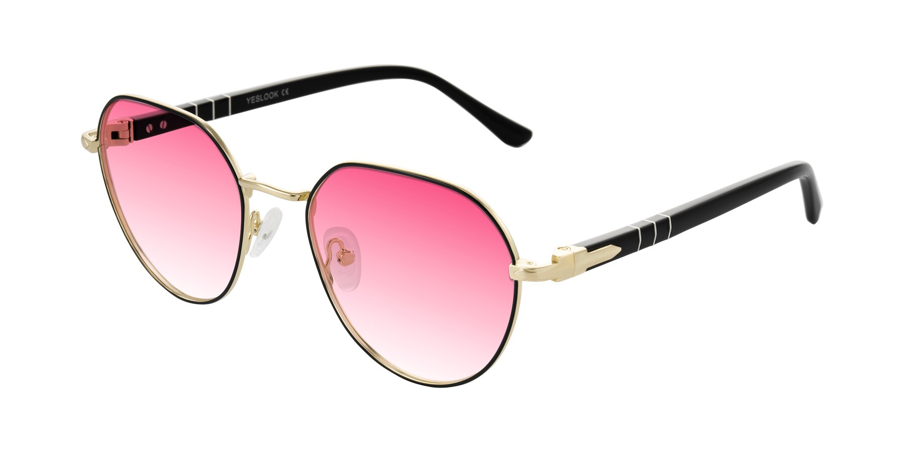 Angle of Qeenah in Black/Gold with Pink Gradient Lenses