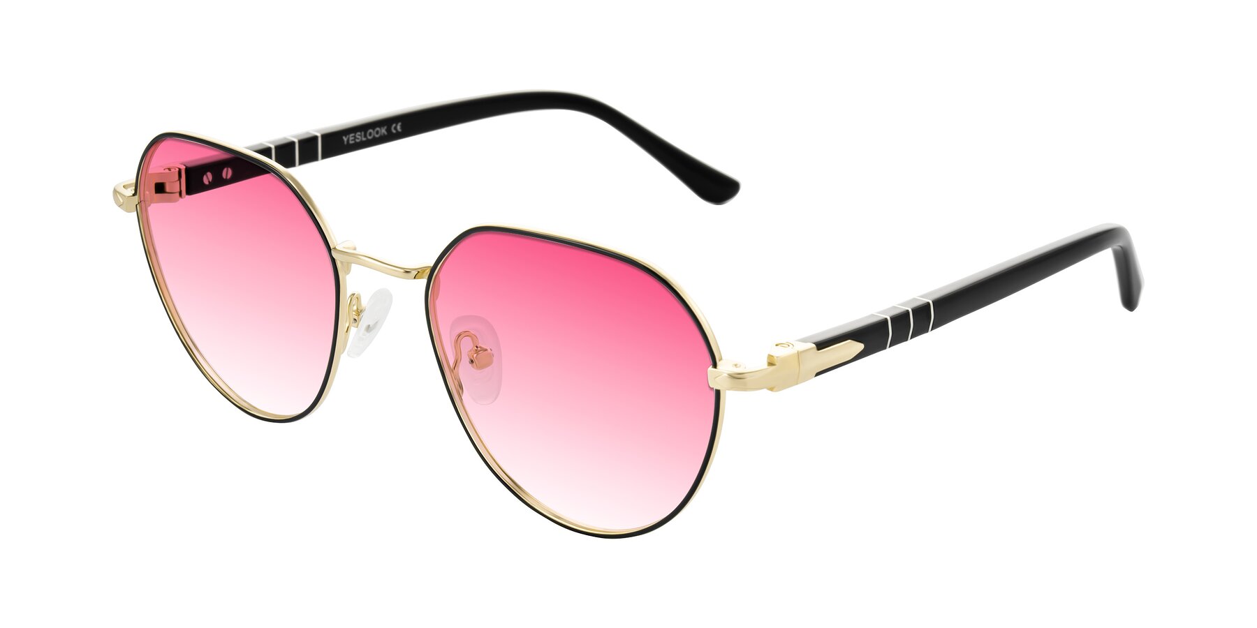 Angle of Qeenah in Black/Gold with Pink Gradient Lenses