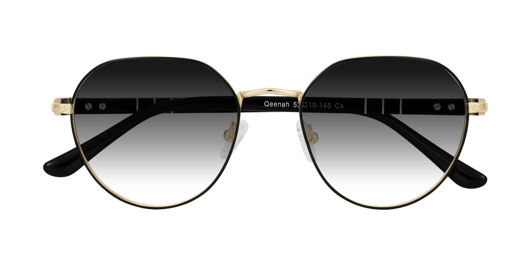 Folded Front of Qeenah in Black/Gold with Gray Gradient Lenses
