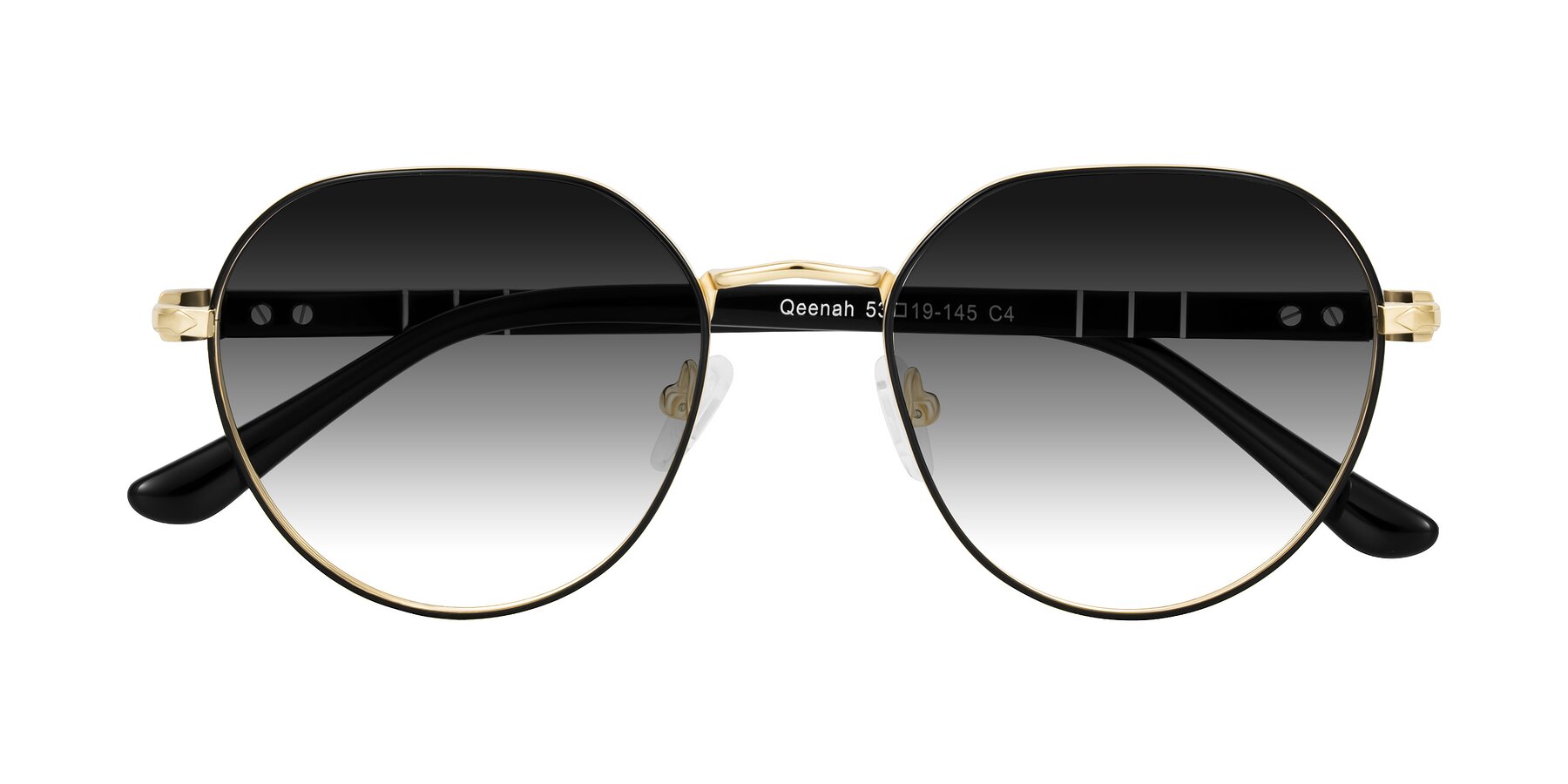 Folded Front of Qeenah in Black/Gold with Gray Gradient Lenses