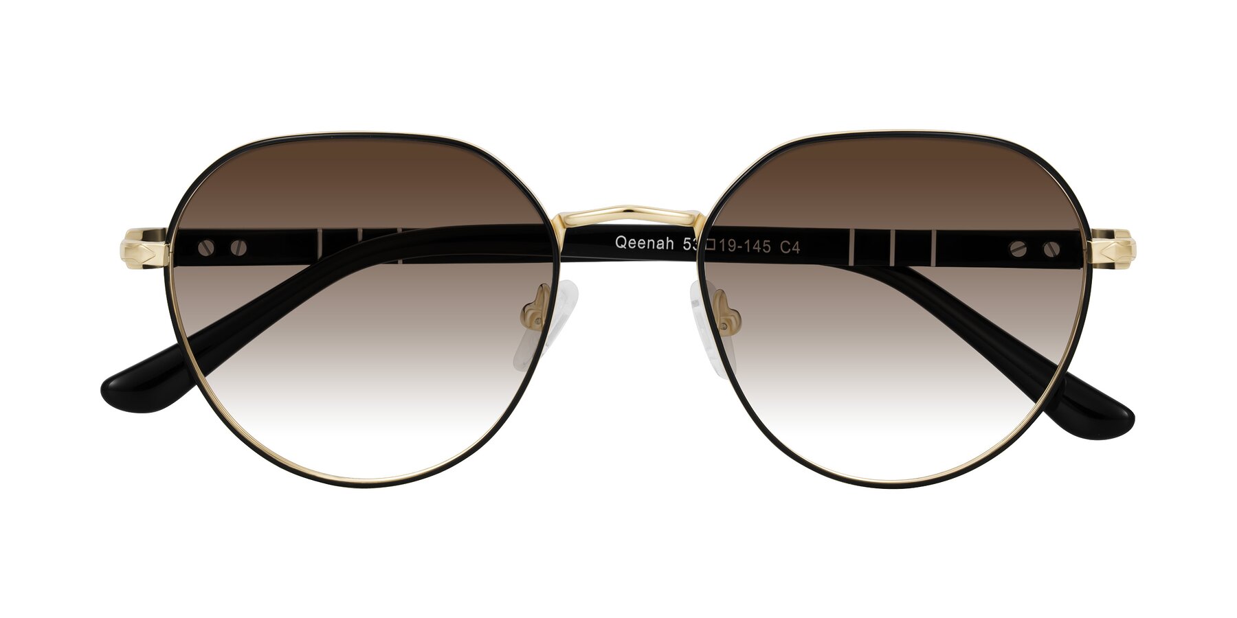 Folded Front of Qeenah in Black/Gold with Brown Gradient Lenses