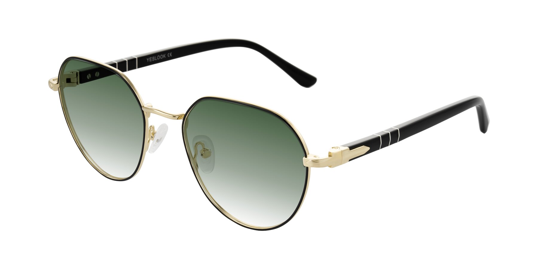 Angle of Qeenah in Black/Gold with Green Gradient Lenses