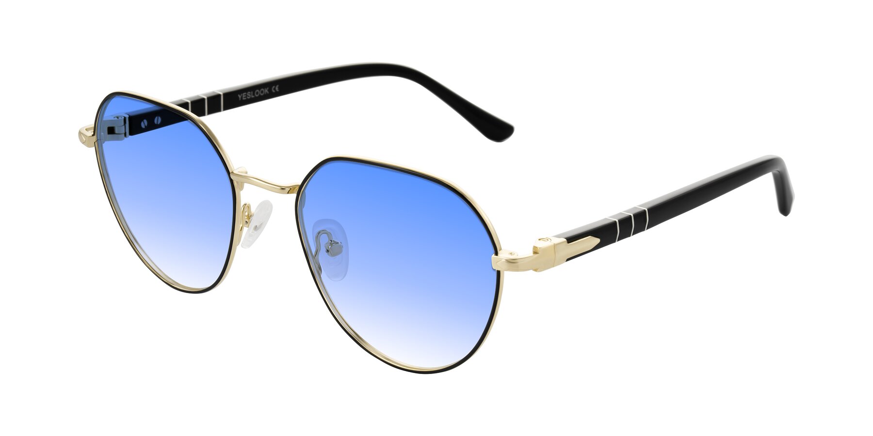 Angle of Qeenah in Black/Gold with Blue Gradient Lenses
