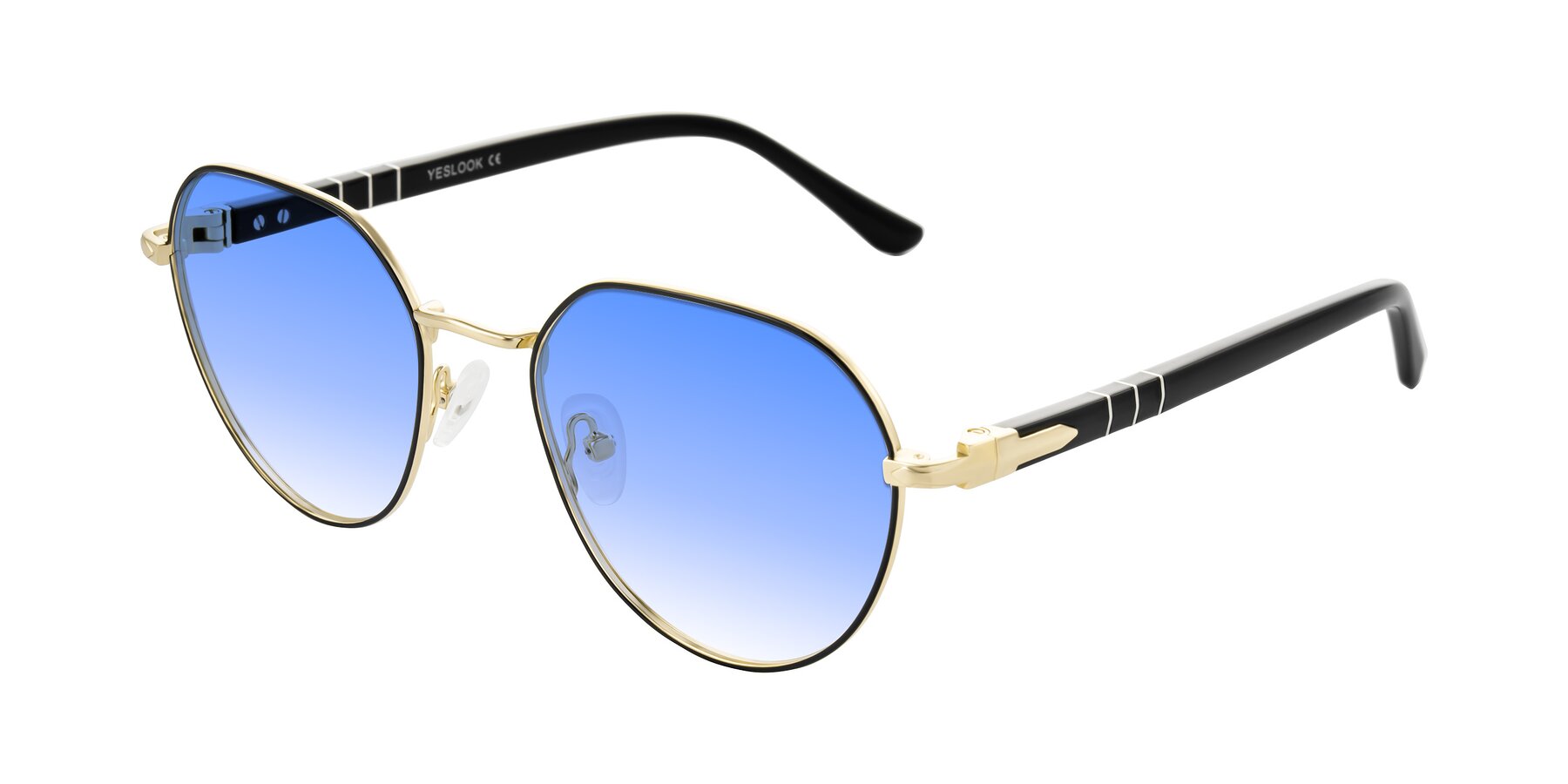 Angle of Qeenah in Black/Gold with Blue Gradient Lenses