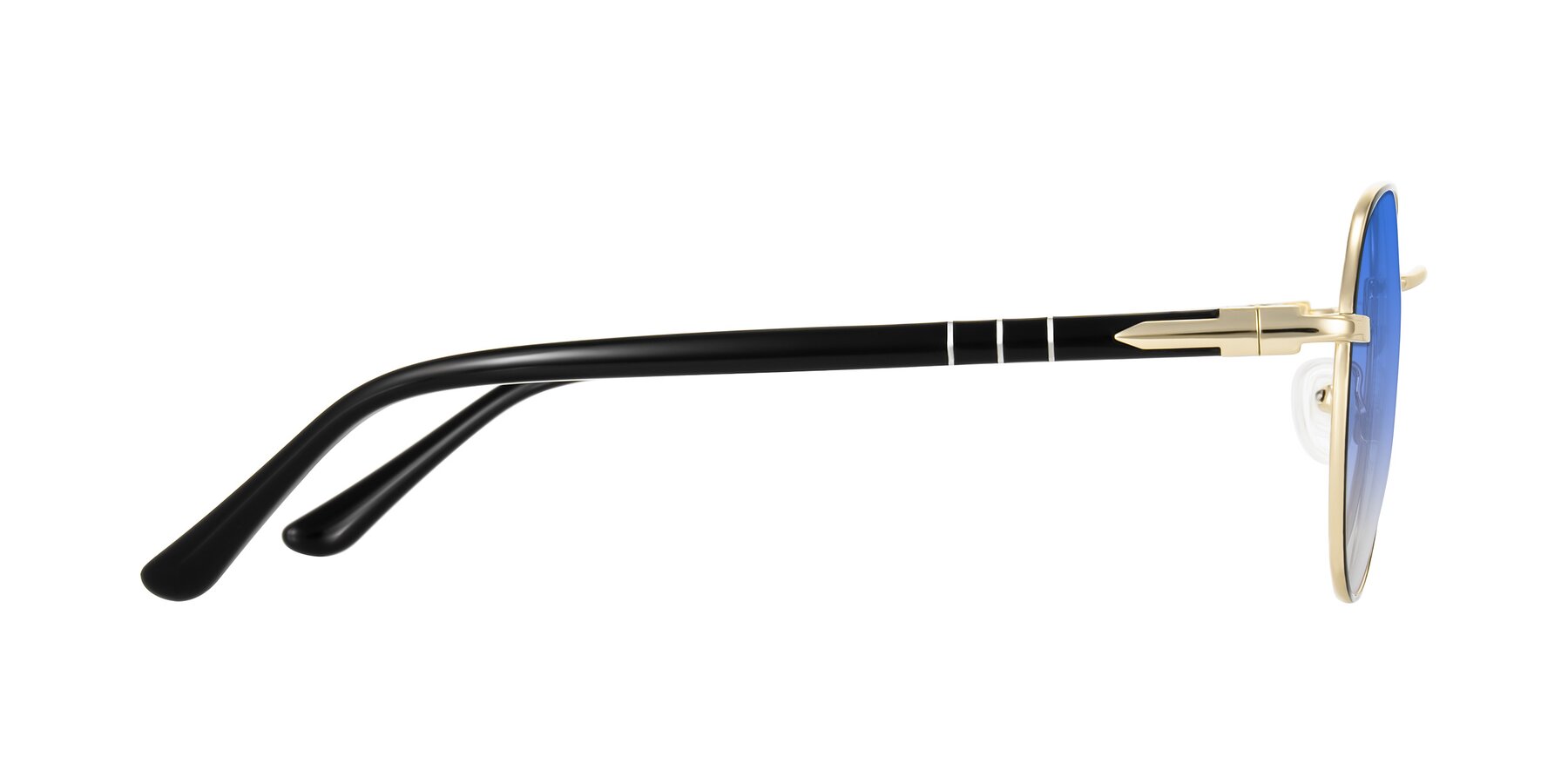 Side of Qeenah in Black/Gold with Blue Gradient Lenses