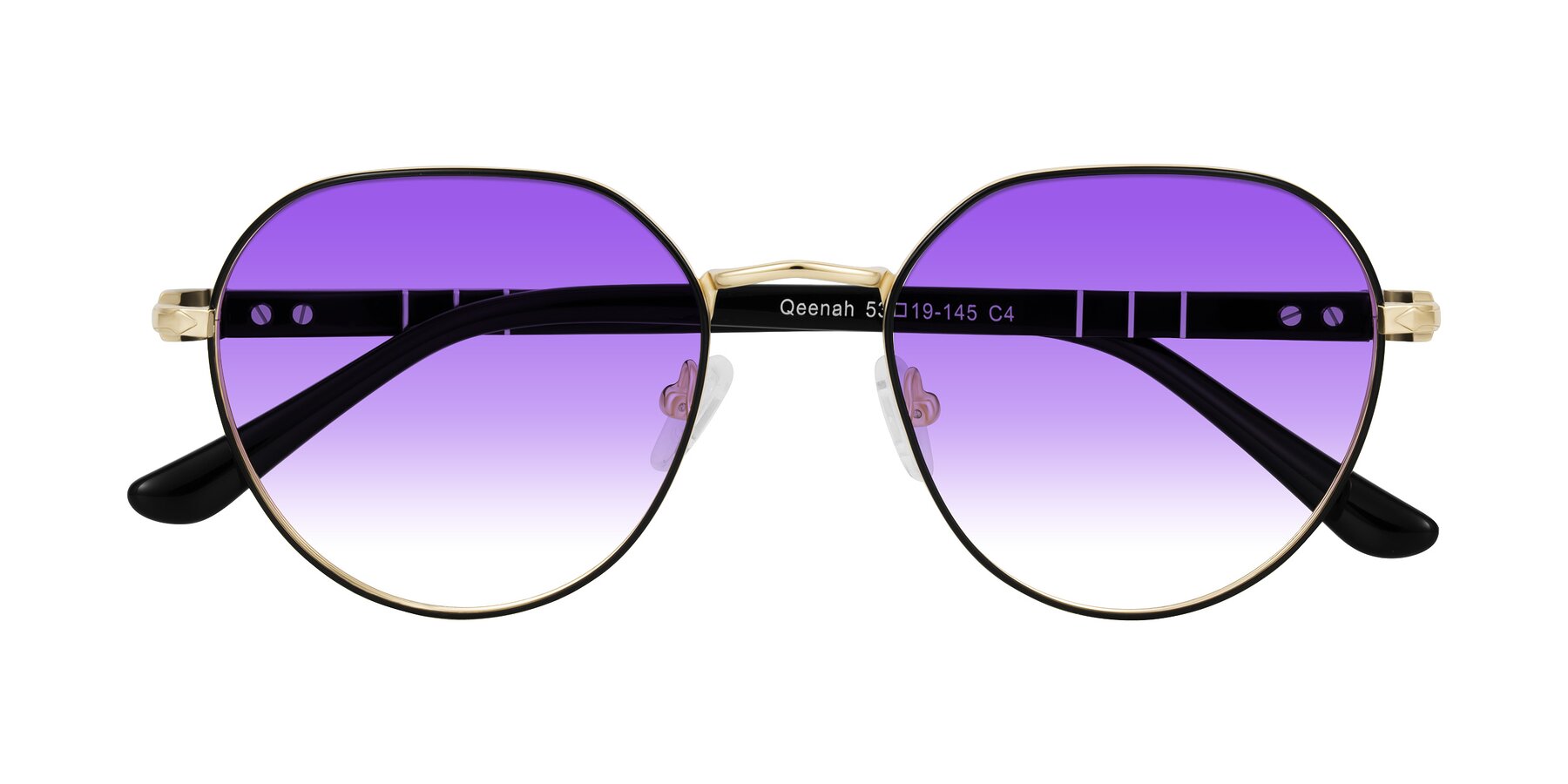 Folded Front of Qeenah in Black/Gold with Purple Gradient Lenses