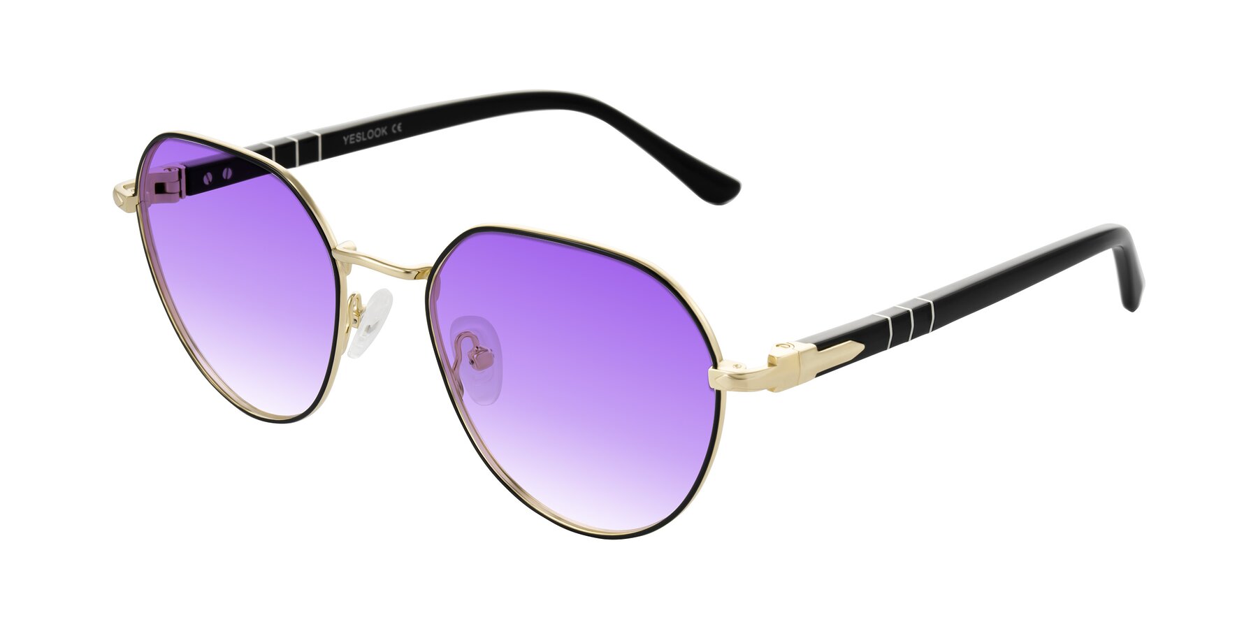 Angle of Qeenah in Black/Gold with Purple Gradient Lenses