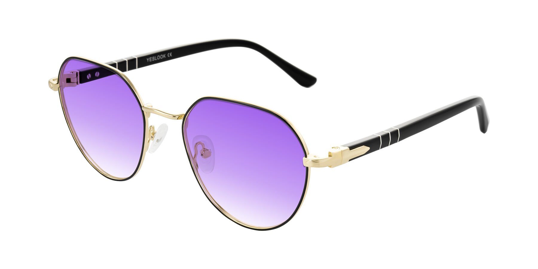 Angle of Qeenah in Black/Gold with Purple Gradient Lenses