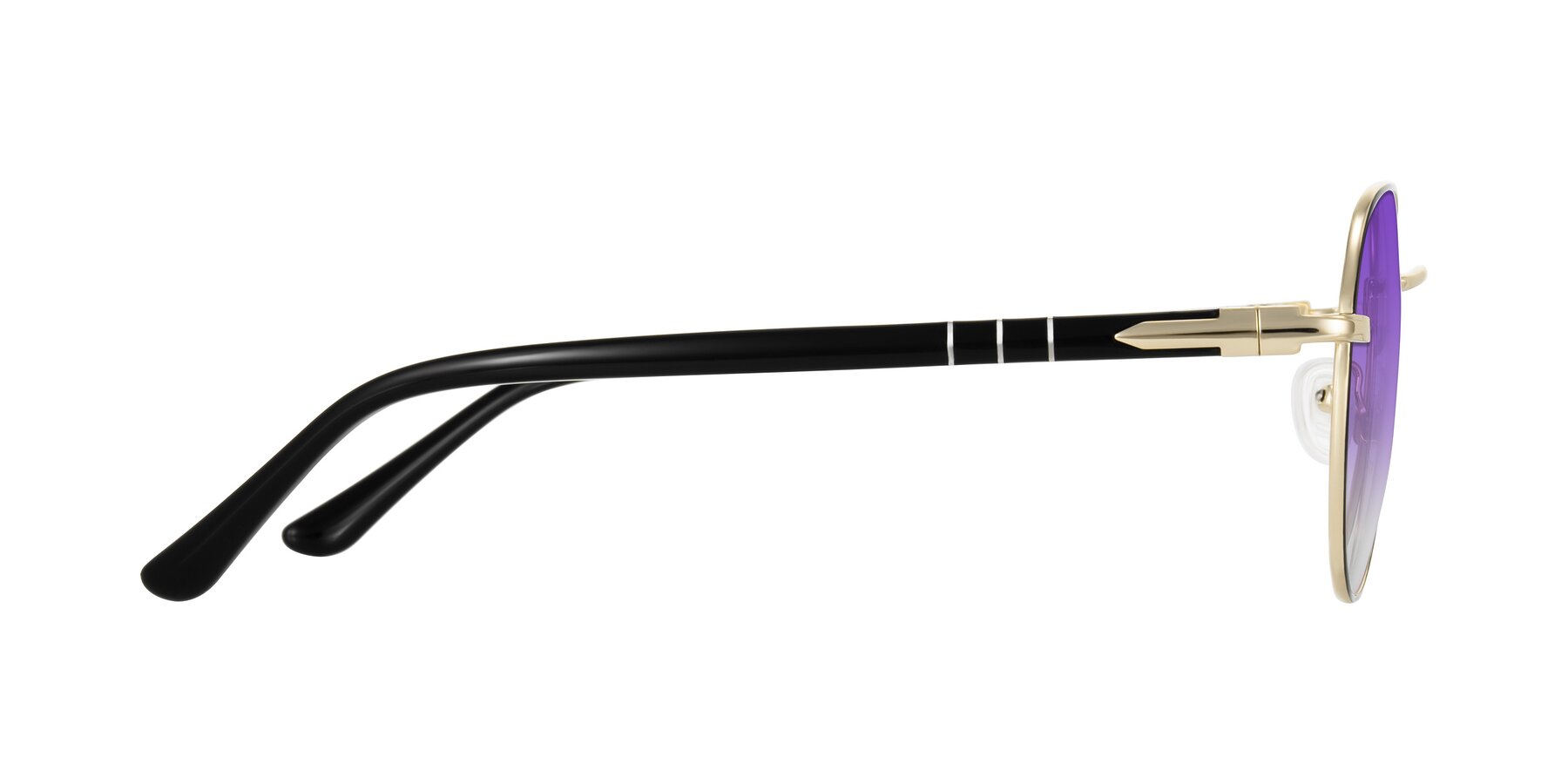 Side of Qeenah in Black/Gold with Purple Gradient Lenses