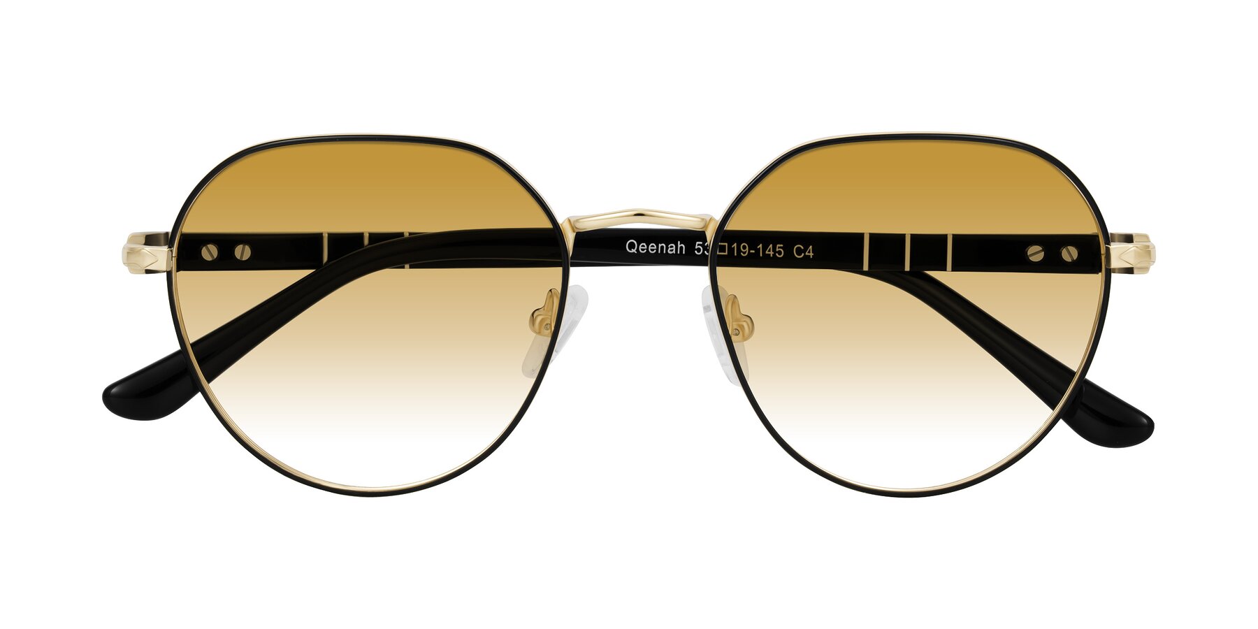 Folded Front of Qeenah in Black/Gold with Champagne Gradient Lenses