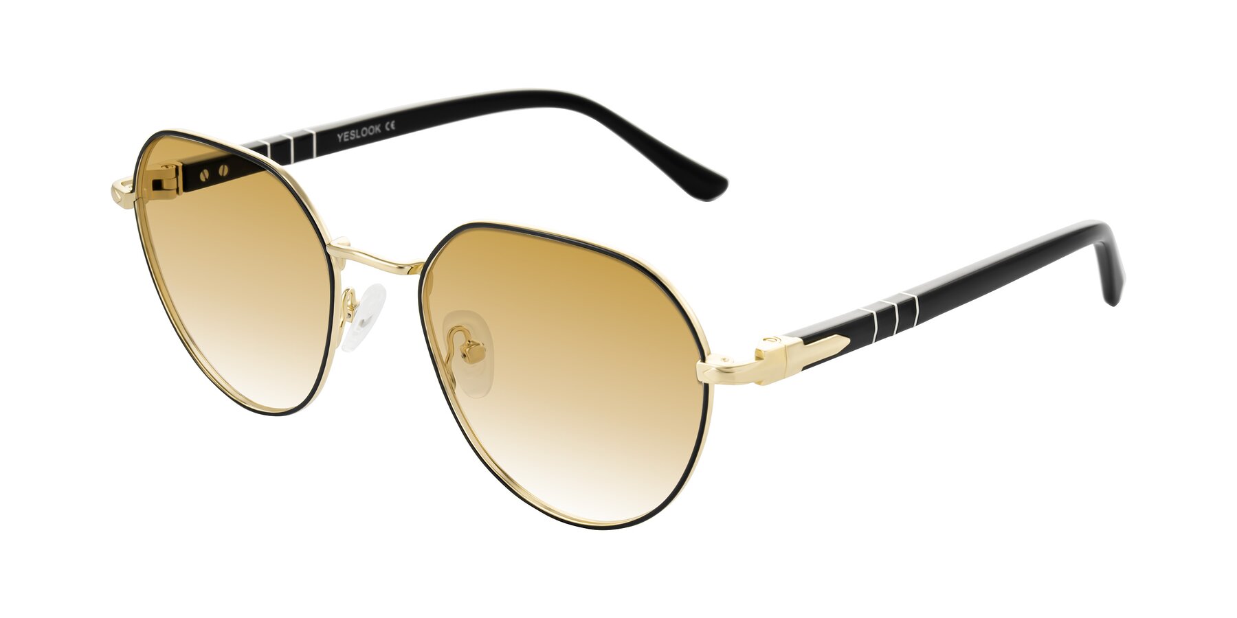 Angle of Qeenah in Black/Gold with Champagne Gradient Lenses