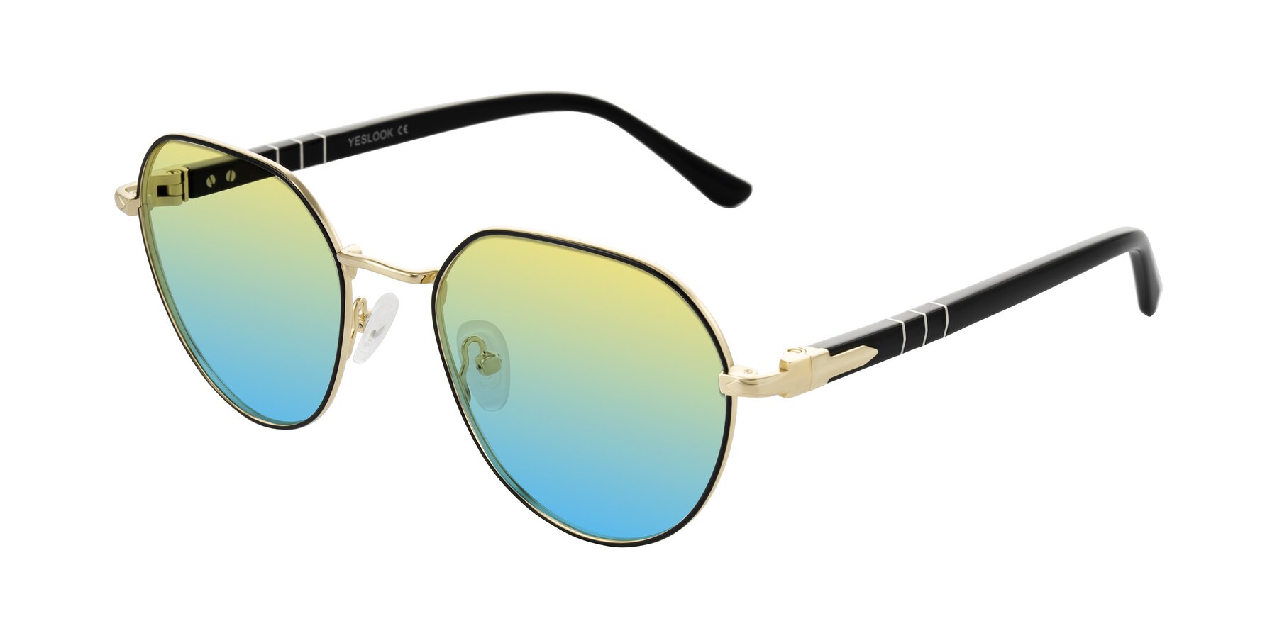 Angle of Qeenah in Black/Gold with Yellow / Blue Gradient Lenses