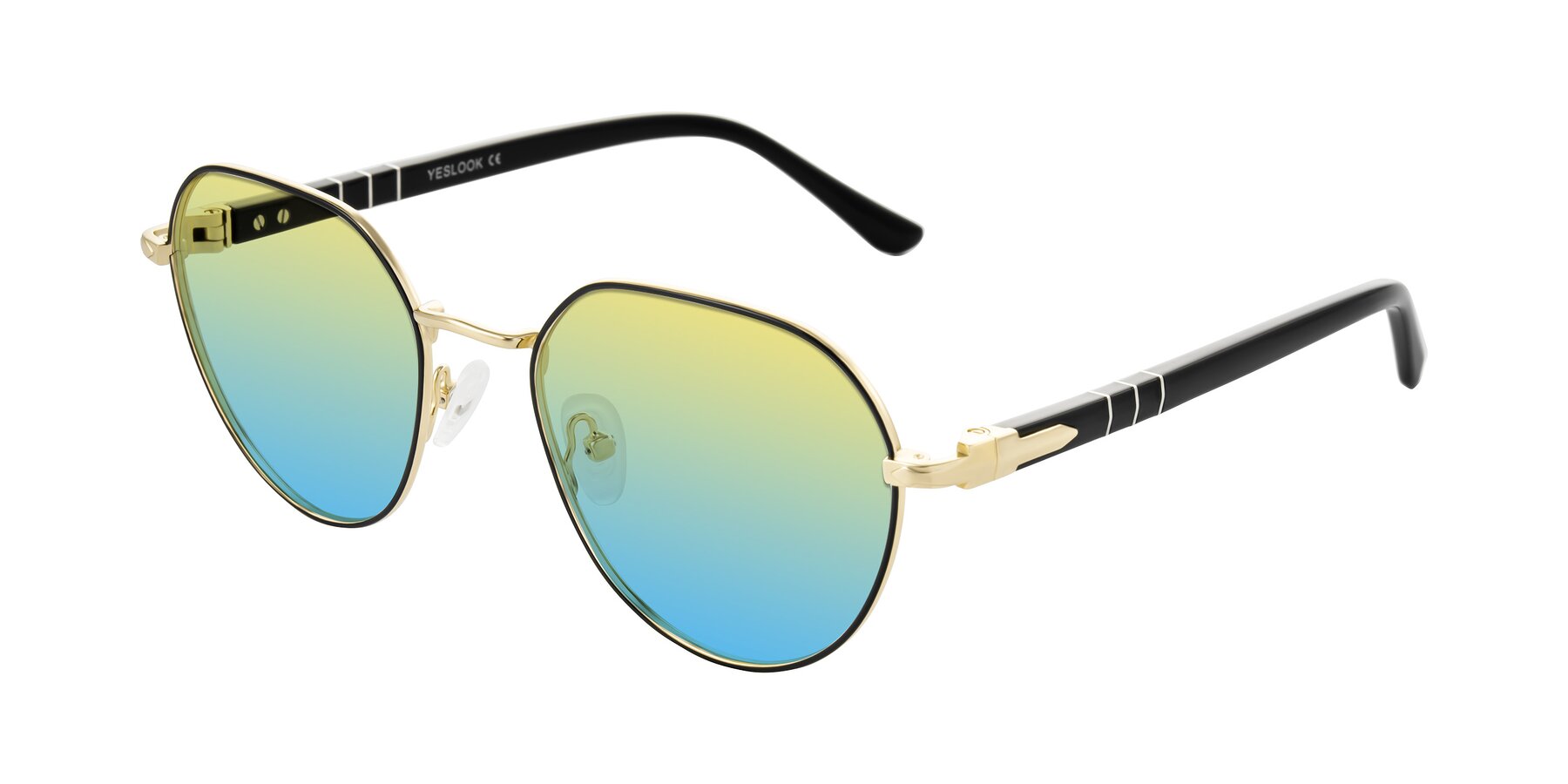 Angle of Qeenah in Black/Gold with Yellow / Blue Gradient Lenses