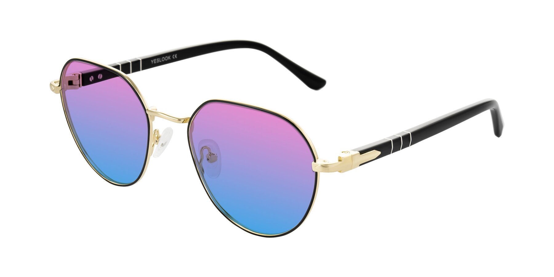 Angle of Qeenah in Black/Gold with Pink / Blue Gradient Lenses