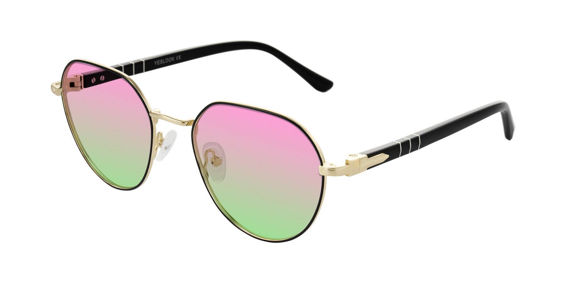 Angle of Qeenah in Black/Gold with Pink / Green Gradient Lenses