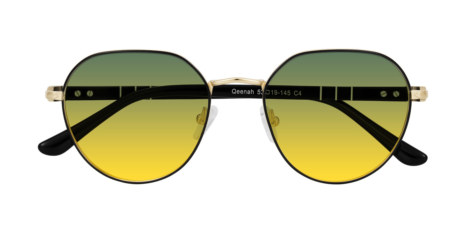 Folded Front of Qeenah in Black/Gold with Green / Yellow Gradient Lenses