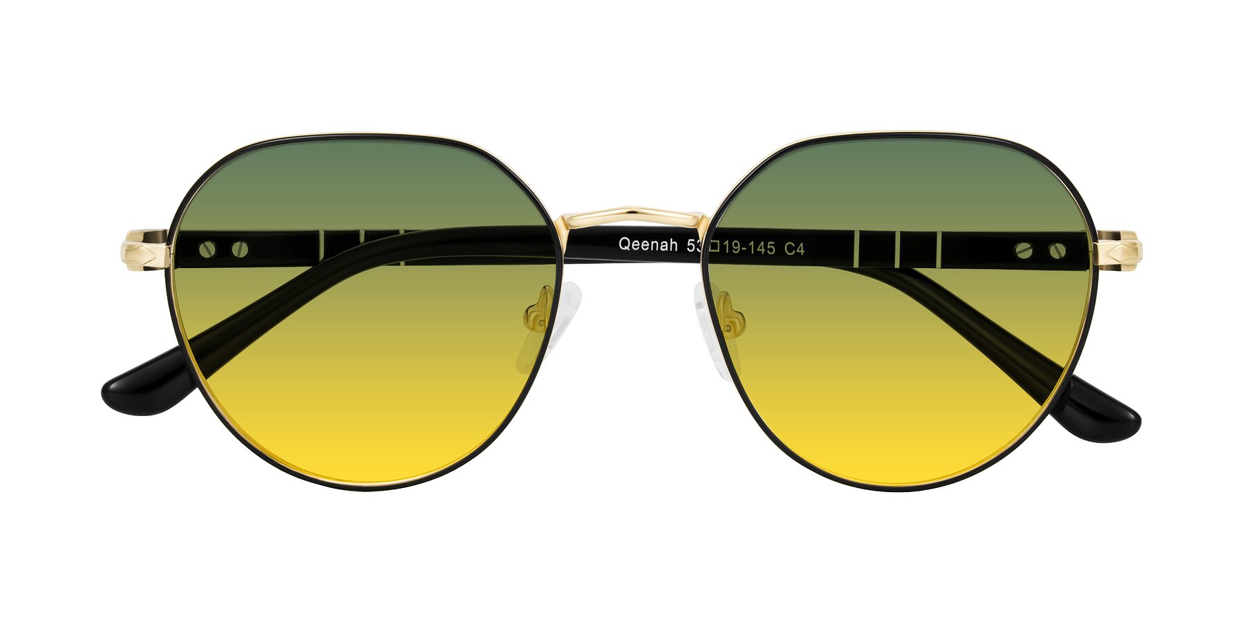 Folded Front of Qeenah in Black/Gold with Green / Yellow Gradient Lenses