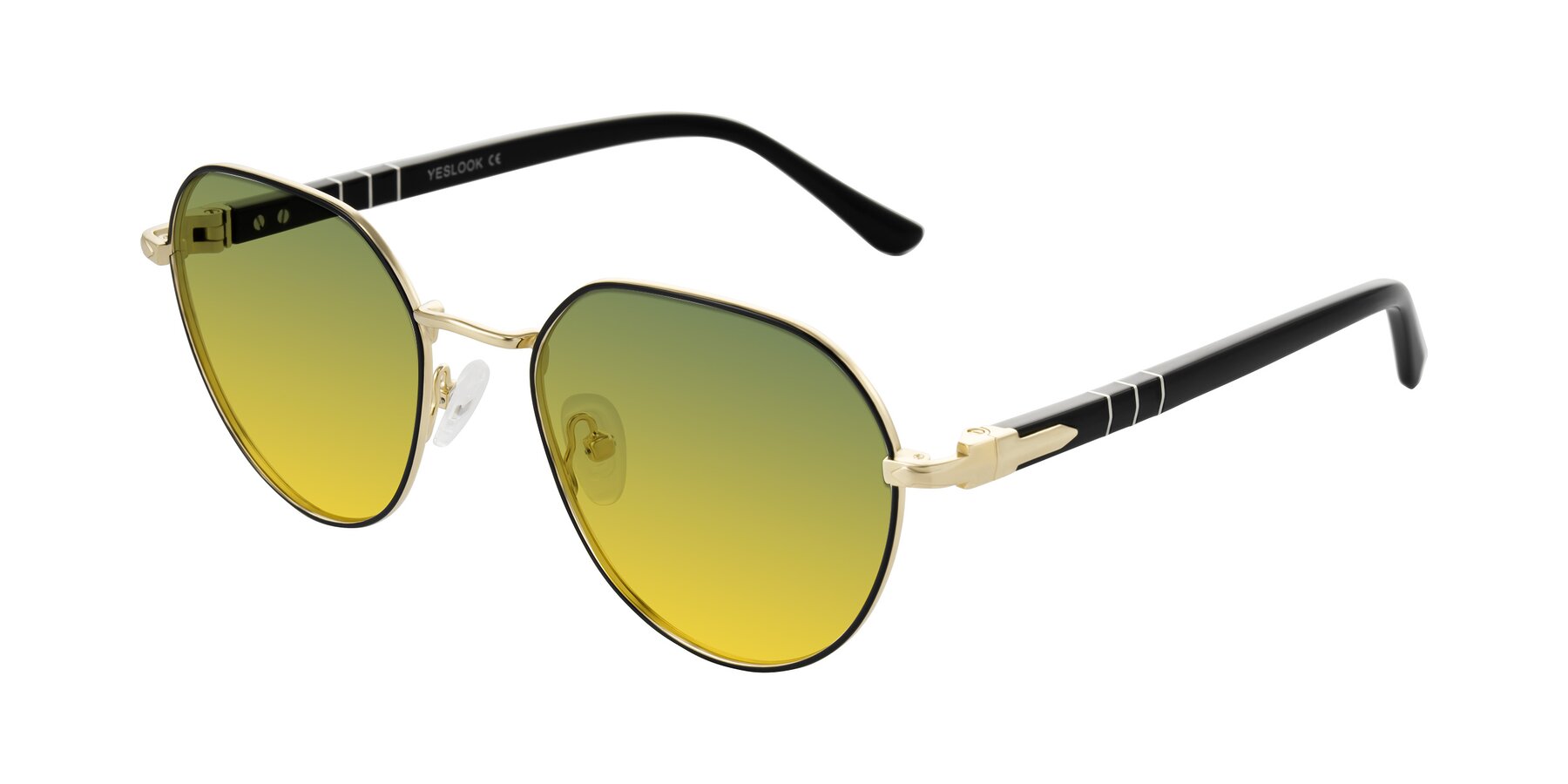 Angle of Qeenah in Black/Gold with Green / Yellow Gradient Lenses