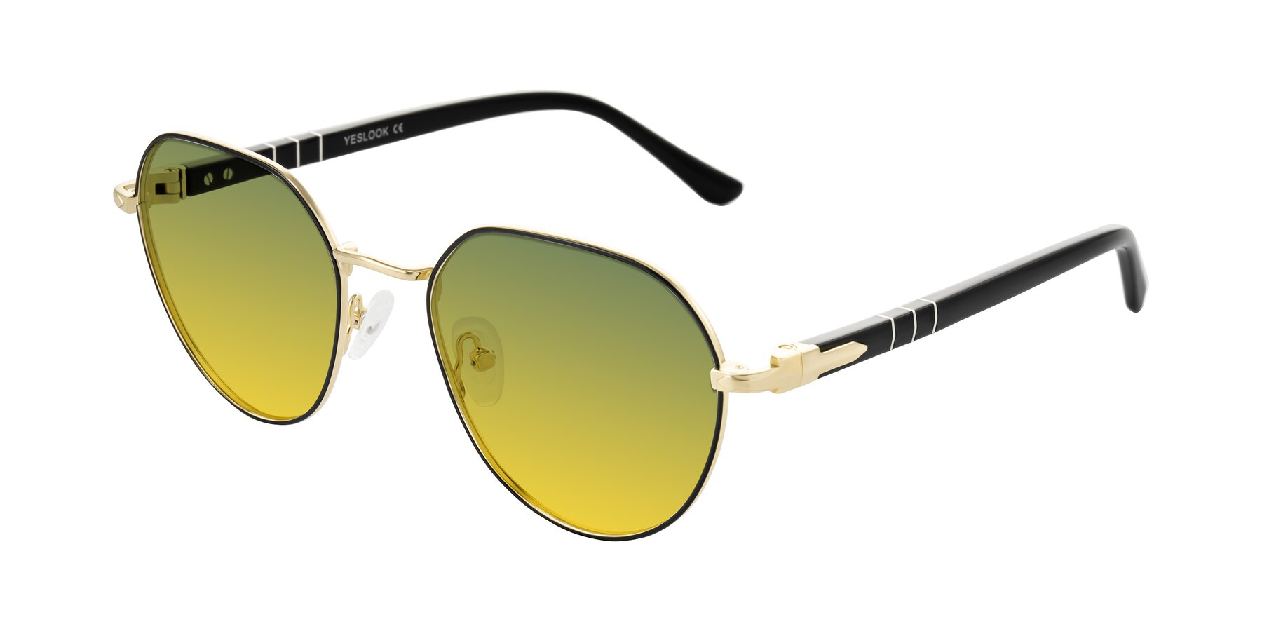 Angle of Qeenah in Black/Gold with Green / Yellow Gradient Lenses