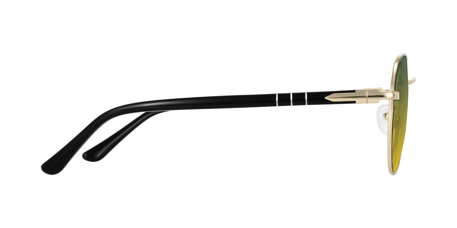 Side of Qeenah in Black/Gold with Green / Yellow Gradient Lenses