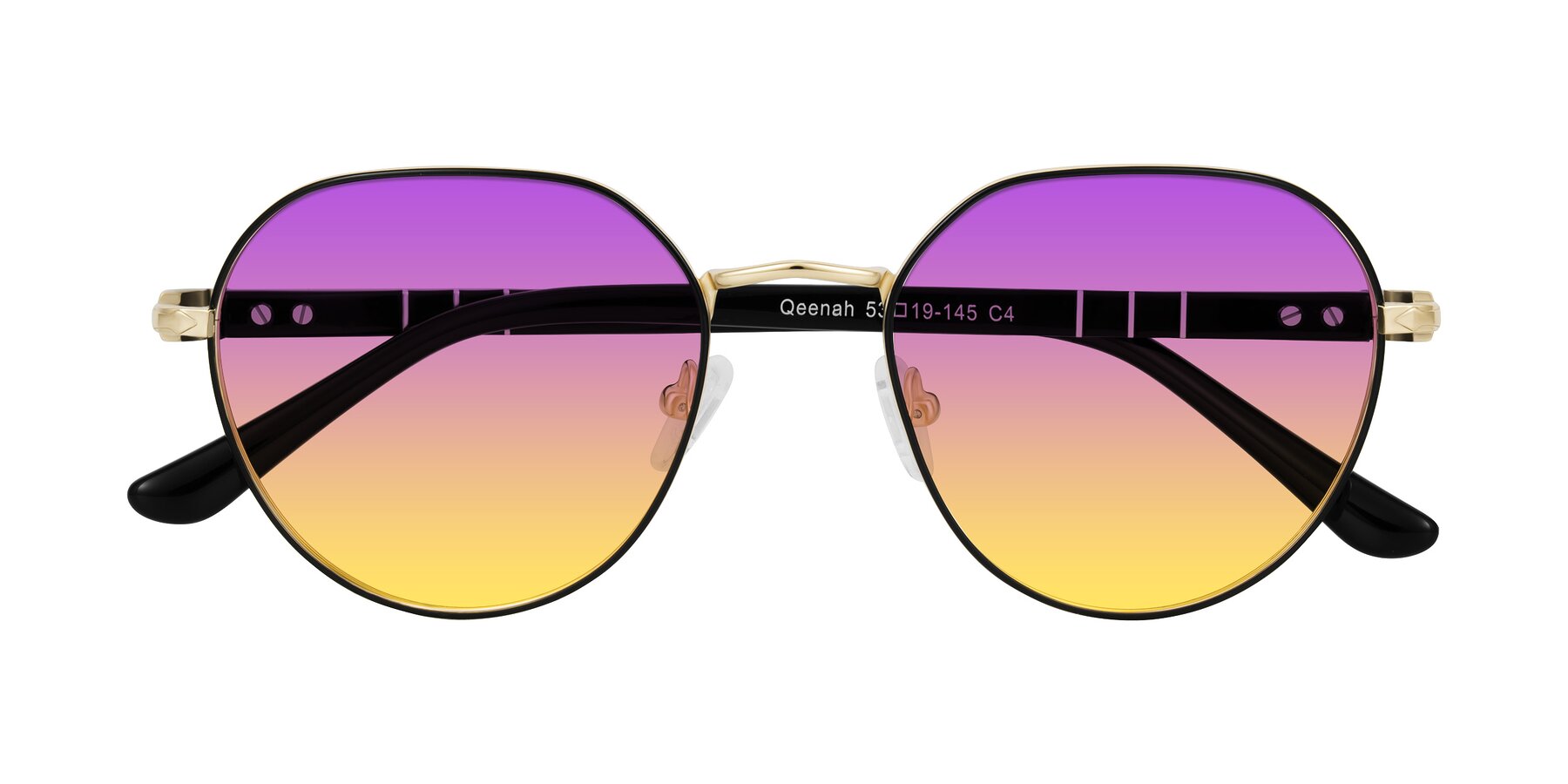 Folded Front of Qeenah in Black/Gold with Purple / Yellow Gradient Lenses