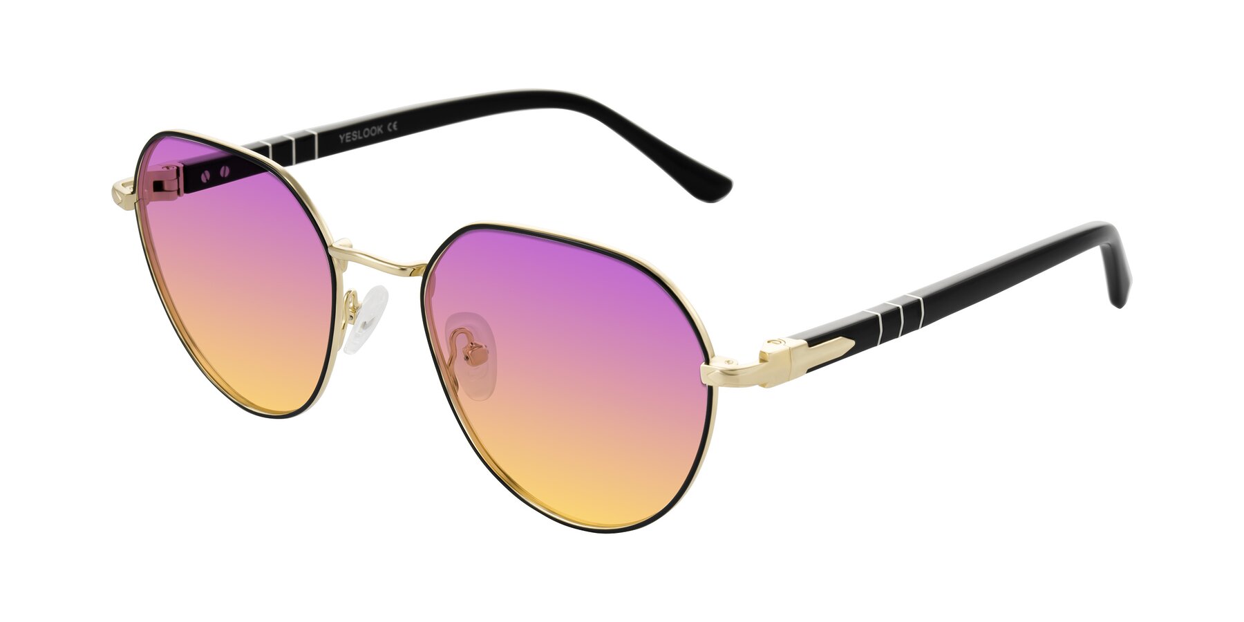 Angle of Qeenah in Black/Gold with Purple / Yellow Gradient Lenses