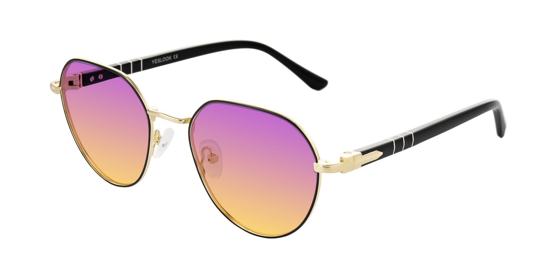 Angle of Qeenah in Black/Gold with Purple / Yellow Gradient Lenses