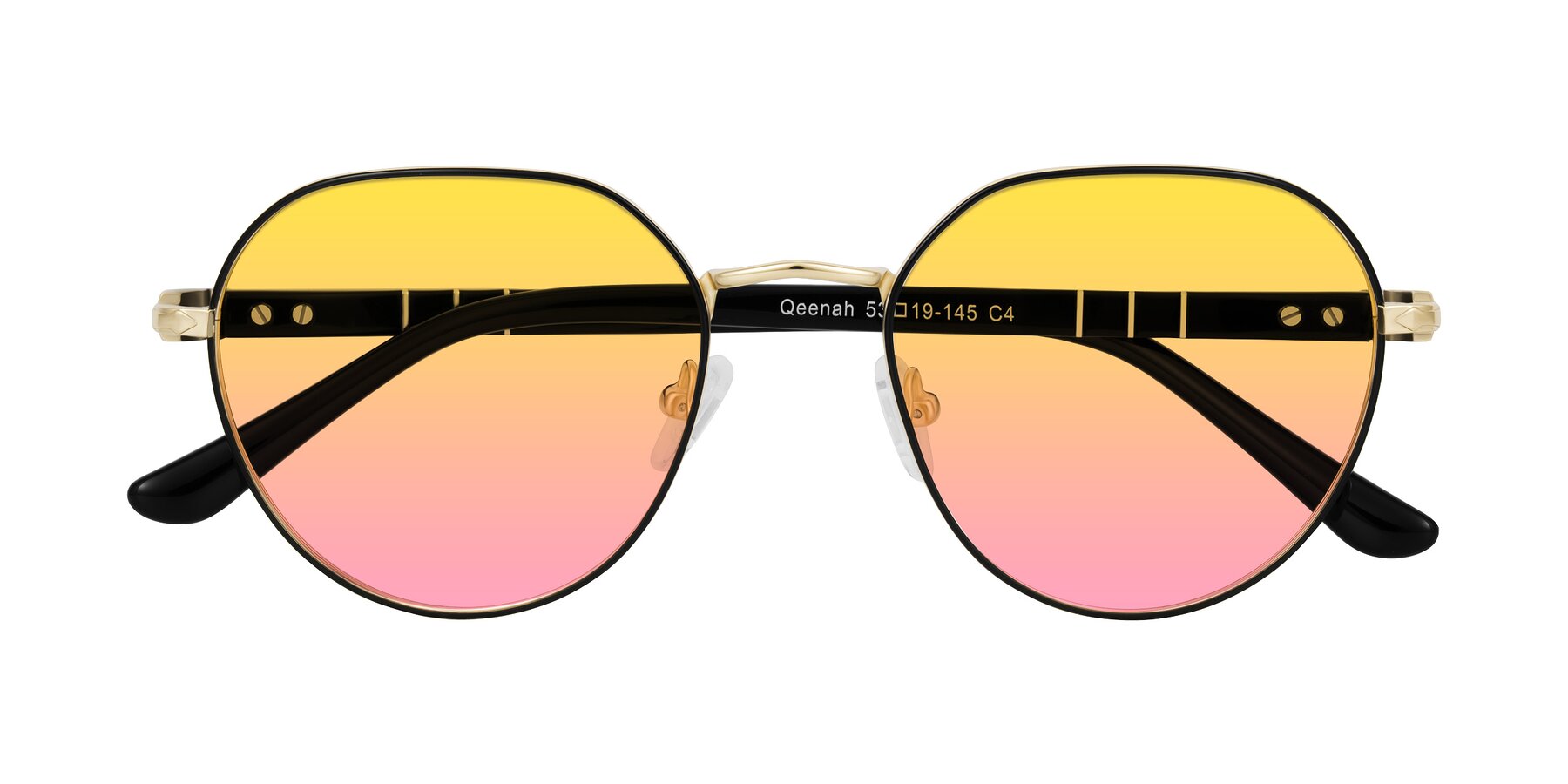 Folded Front of Qeenah in Black/Gold with Yellow / Pink Gradient Lenses